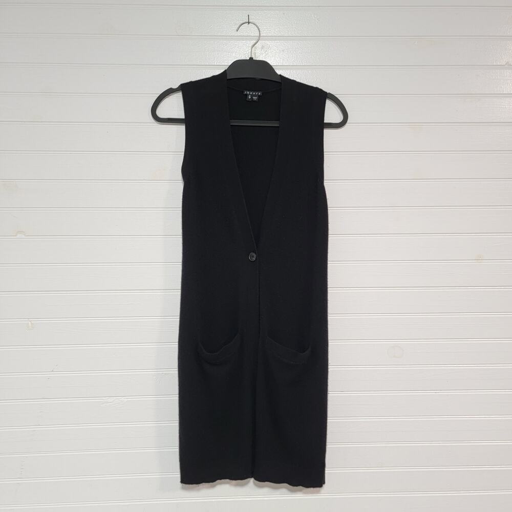 Theory Minareeya Cashmere Long Duster Sleeveless Cardigan Sweater Size XS Black - Picture 2 of 8